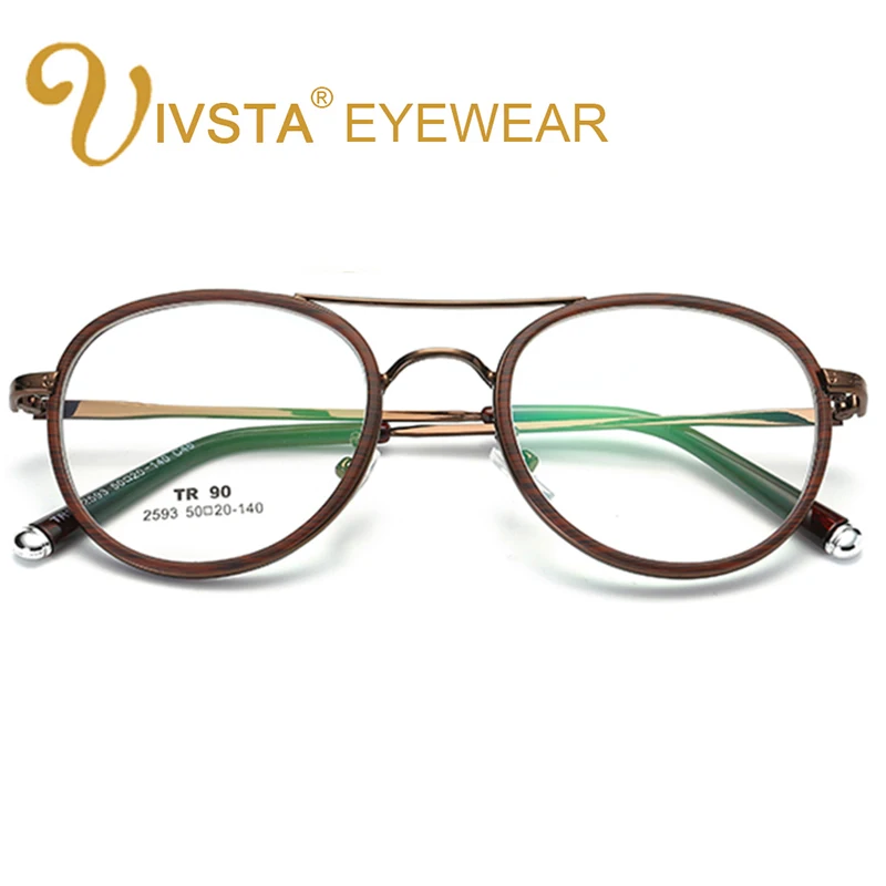 

IVSTA Pilot Glasses Men Eyeglasses Alloy Spectacle Frame Prescription Eyewear Myopia Steampunk Gold Metal Fashion Wood Grain