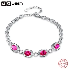 JQUEEN 4 шт. создан красный рубин 925 пробы серебро-бижутерия S925 Шарм браслет с каплями воды Форма браслет 21,5 см 9,42 г