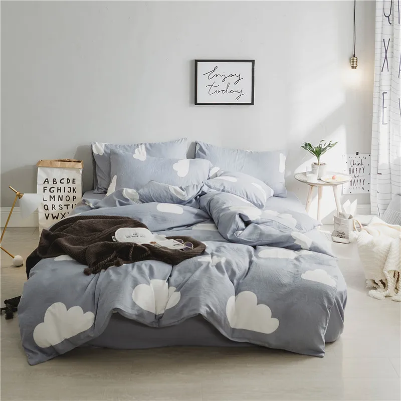 

Cartoon Gray+White Clouds Pattern 4Pcs Bedding Sets Queen Size Bed Set/Bedclothes For Kids/Bed Linen Duvet Cover Bed Sheet Soft