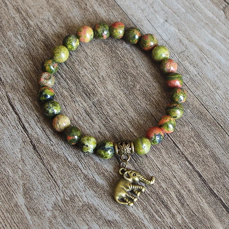 

Fashion Women's Mala Stone Beads Bracelet Elephant Tibetan Buddhism Yoga Healing Prayer Chakra Charm Bracelet Jewelry