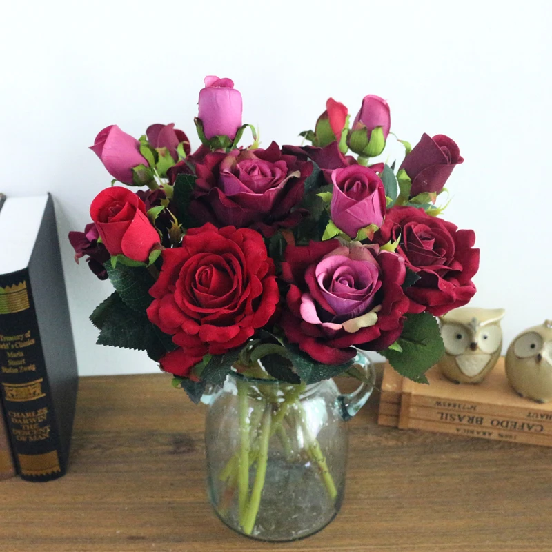 JAROWN Artificial Flannel Ruyi Rose Simulation Fake Flowers Branch Wedding Decor Home Office Decoration Silk Flower (4)