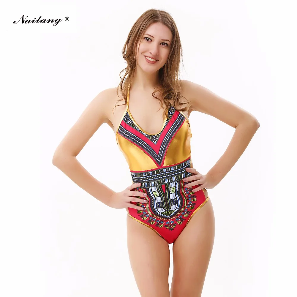 NAILANG Sexy triangle One piece swimsuit women push up gold bordered Brazilian 17307 | Спорт и развлечения