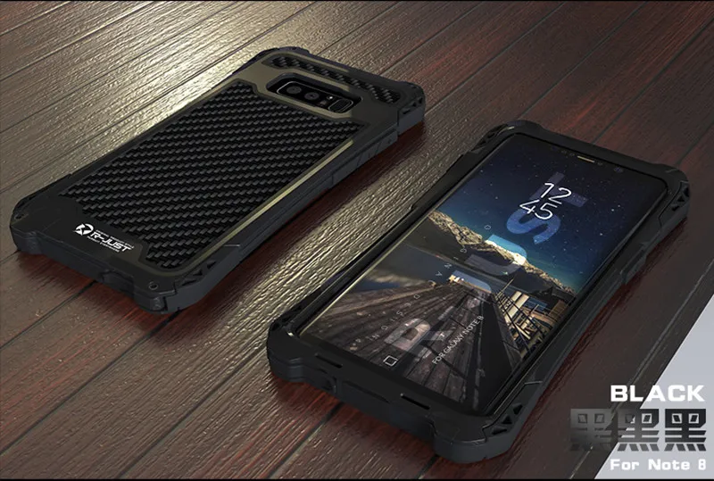 R-JUST Роскошная Броня для samsung galaxy note 8 Fundas металлическая Алюминиевая, сверхмощная Защитная крышка для телефона для galaxy note 8 Coque - Цвет: Black