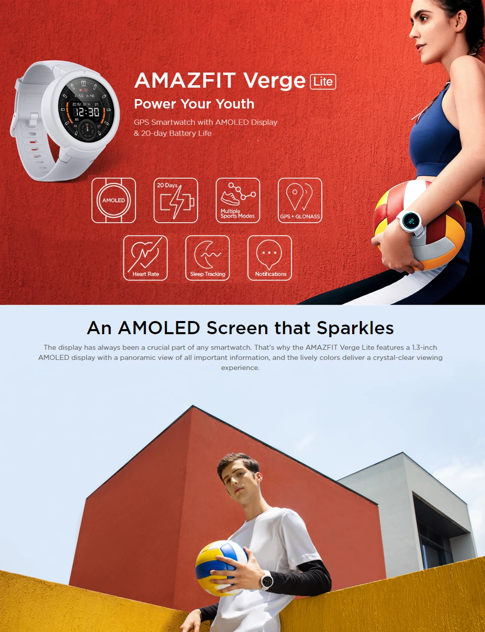 Original Amazfit Verge Lite Smart Watch Global Version GPS 1.3" AMOLED Screen Upgraded Smartwatch HR Sensor 20 Days Battery Life