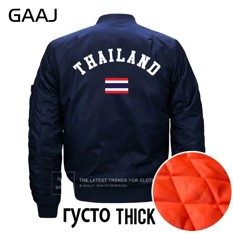 GAAJ принт флаг Таиланда куртки для мужчин Militar 6XL 7XL 8XL куртка теплая О образным вырезом армейский зеленый Осень Бейсбол пальто плюс разм - Цвет: Thick Navy