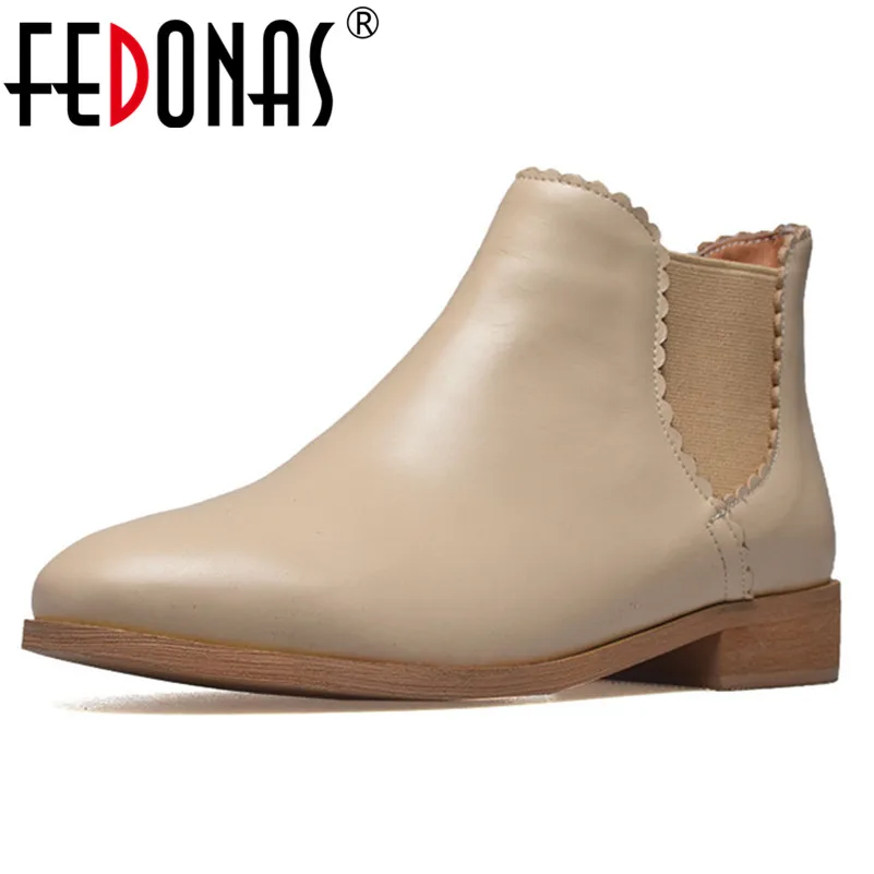 

FEDONAS Top Quality Genuine Leather Ankle Boots For Women High Heels Autumn Winter Slip On Motorcycle Boots Shoes Woman