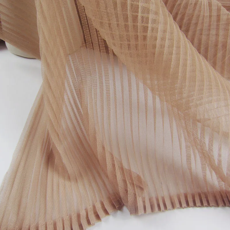 5Metres 158cm Width Khaki Tulle Mesh Pleated Fabric Transparent Hard Wrinkle Crimped Net Gauze Fabric For Dancing Skirt