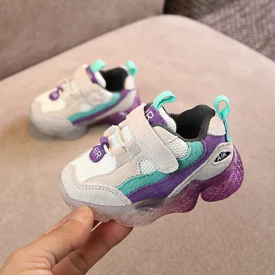 Г. новая весенняя детская обувь мягкие Нескользящие сетчатые дышащие детские кроссовки для малыша для мальчиков и девочек - Цвет: Purple
