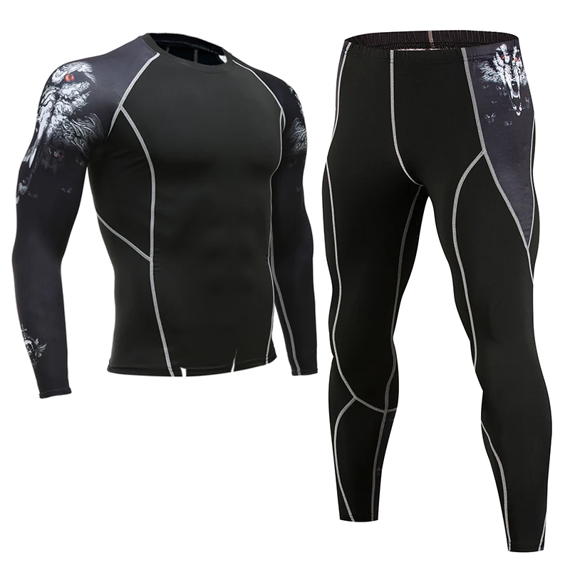 

Men's Compression Run jogging Suits Clothes Sports Set Long t shirt And Pants Gym Fitness workout Tights clothing 2pcs/Sets