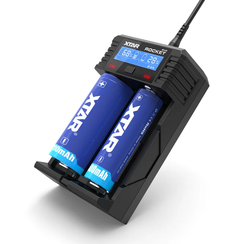 XTAR SV2 Быстрая зарядка 2А 18650 зарядное устройство для AA AAA Li-Ion Ni-MH 18650 Зарядное устройство USB XTAR - Цвет: Черный
