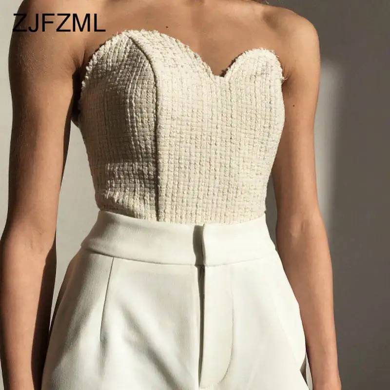 

Strapless Backless Sexy Bustier Top Women Summer Oiff Shoulder Black White Knitted Tank Top Ladies Skinny Party Cropped Top