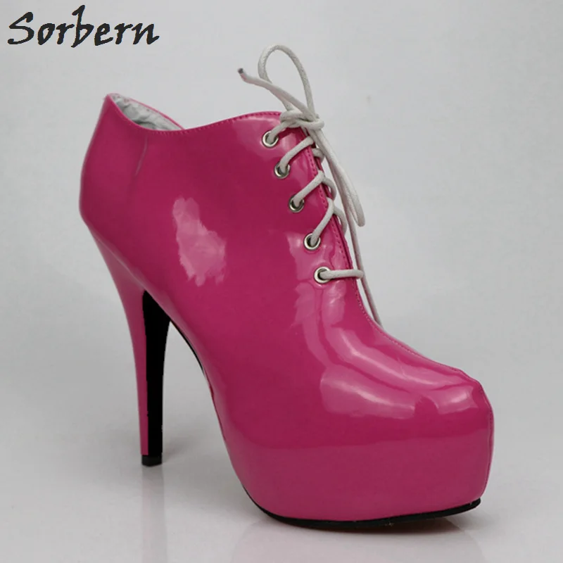 Us 990 Sorbern Hot Pink Sexy High Heels Women Pumps Round Toe Lace Up Platform Shoes Custom Color Ladies Shoes With Heels Lace Up Heels In Womens