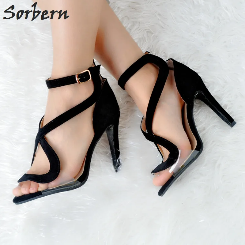 

Sorbern Summer Sandals For Women Black Flock Suede PVC Buckle Strap Women Shoes In Sandals Designer Sandals Summer Ladies Shoes