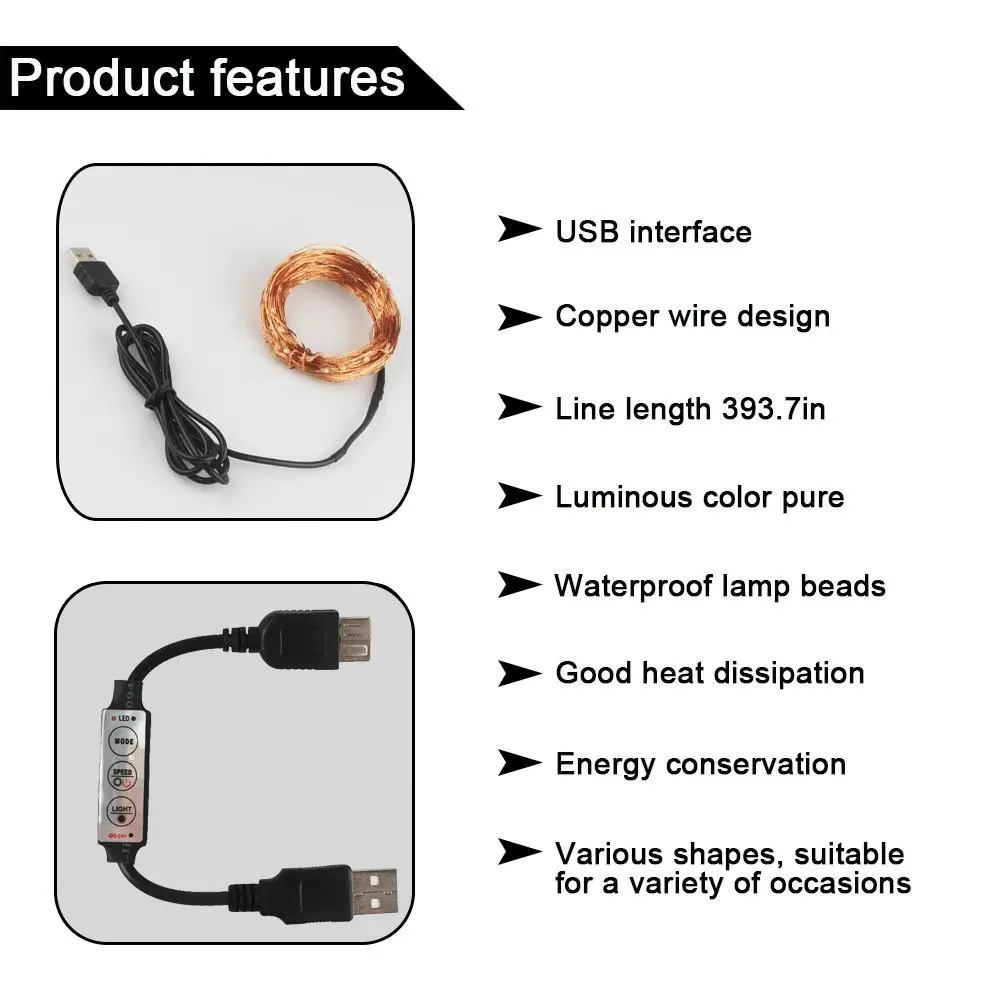 B2OCLED 10M 5V LED USB Copper Light String Christmas Light Holiday String Light Fairy Tale Christmas Party Home Lighting Outdoor