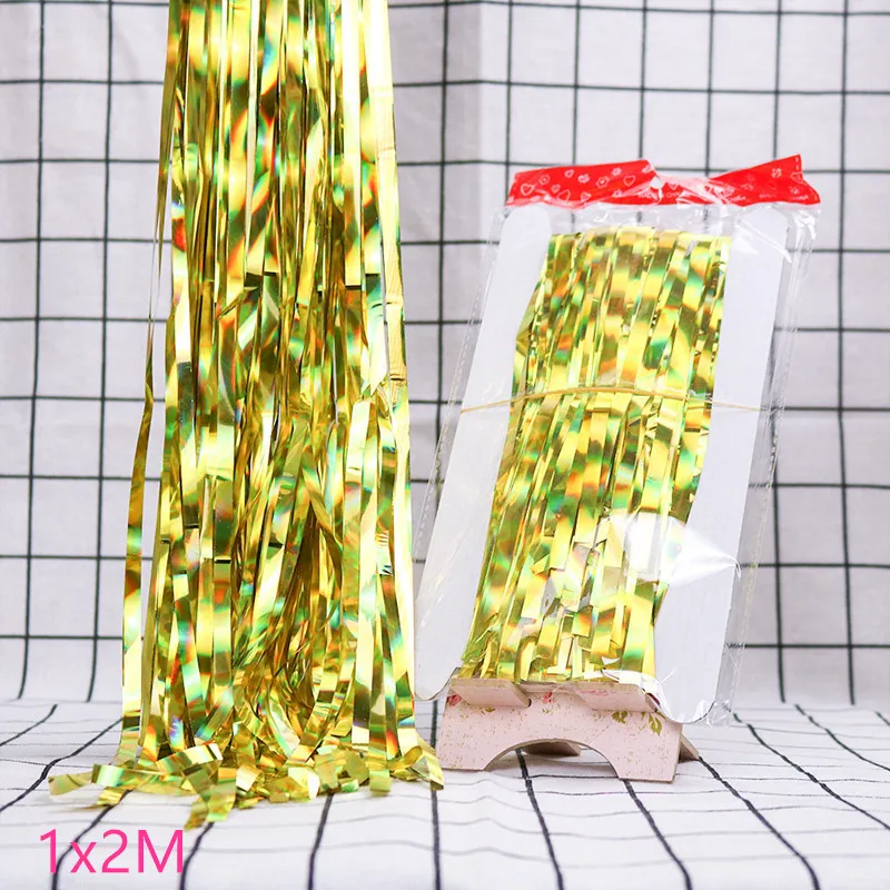 2M 3M Gold Silver Metallic Foil Tinsel Fringe Curtain Birthday Party Decoration Wedding Photography Backdrop Curtain Photo Props