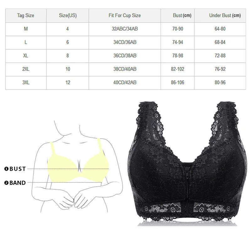 Female Vest Front Zipper Push Up Bra Full Cup Sexy Lace Bras For Women Bralette Top Plus Size Seamless Wireless Gather Brassiere