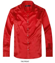 2017 Red Luxury the groom shirt male long sleeve wedding shirt men’s party Artificial silk dress shirt M-3XL 21 colors FZS14