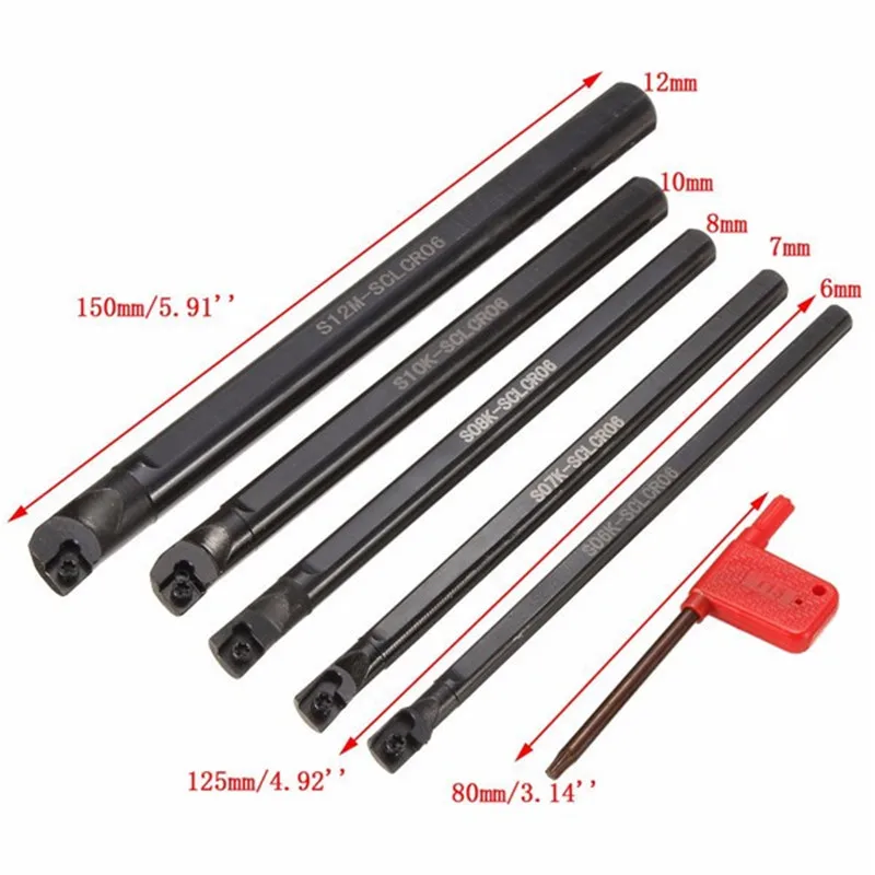 

5pcs CCMT0602 Insert + 5pcs Of SCLCR 6/7/8/10/12mm Boring Bar Tunring Tool + 5pcs Wrench For Lathe Turning Tools