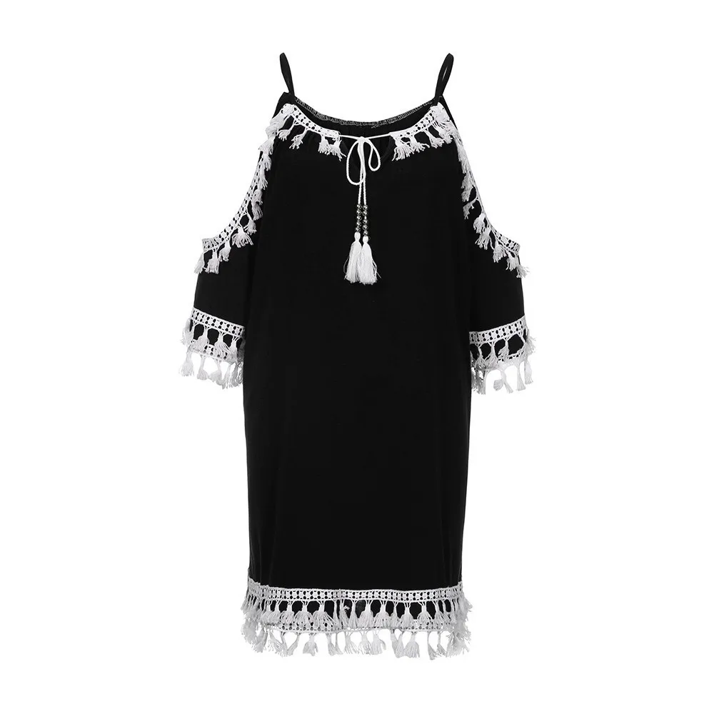 

Women Off Shoulder Dress Tassel Short Cocktail Party Beach Dresses Sundress Women Summer Hot Sale Elegant Casual Tassel