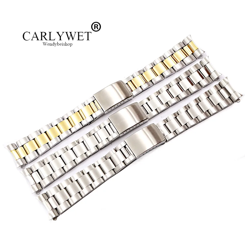 CARLYWET 19 20 мм 316L нержавеющая сталь из золота двух цветов Серебряный ремешок для часов в старом стиле Серебристый браслет полый изогнутый конец