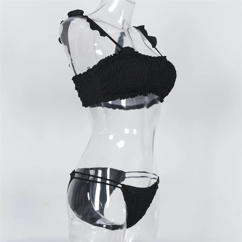 

Bikini small chest gathered slim swimsuit three-point retro big chest sexy split black swimsuit female beach seaside holiday