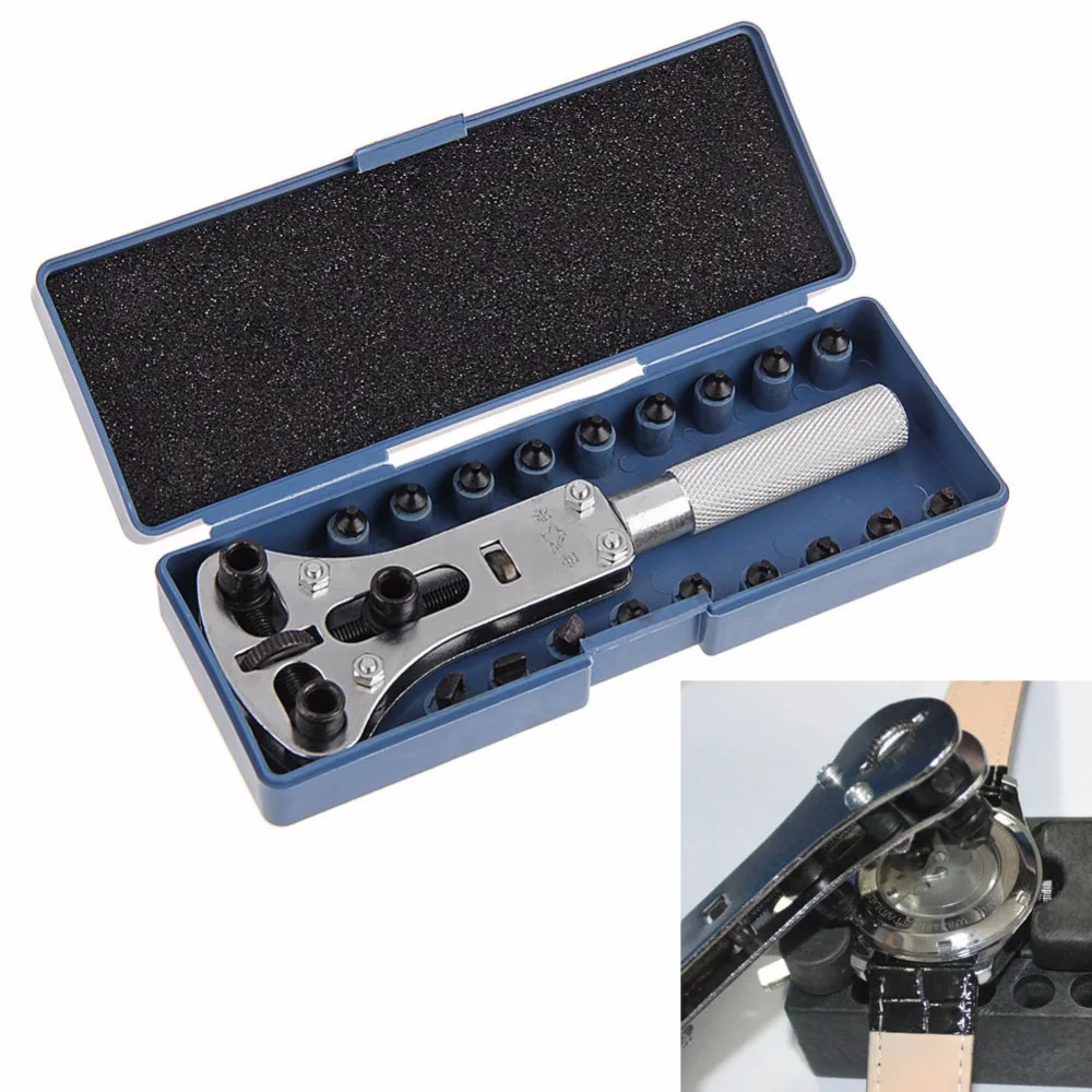 

Adjustable Clock Watch Back Case Cover Opener Tools Set Watch Case Opener Repair Tool Kit with 18pcs Pins Clock Wrench Tool