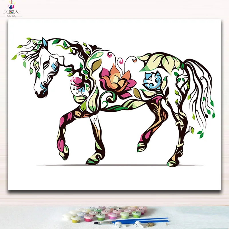 Creative Abstraction Red Horse Pictures Painting Coloring Paints By Numbers With Colors Handmade For Modern Simple Hoom Decor Paint By Number Aliexpress