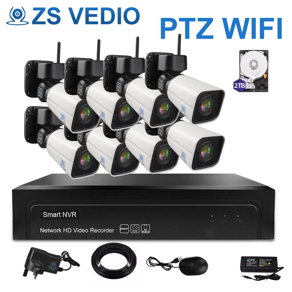ZSVEDIO система видеонаблюдения ip камера 4CH 8CH H.264 PTZ 2.0MP 4X Zoom Pan Tilt NVR Комплект охранной