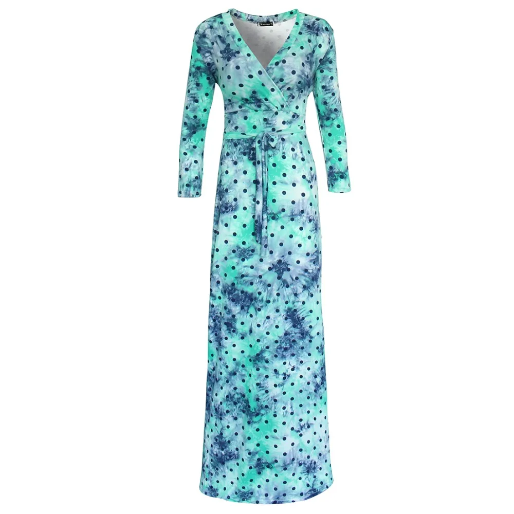 

Women grass Leaves Print Dress Long Sleeve Dress 2016 Vestidos De Festa Vestido Sexy V neck Floor Length Bodycon Maxi Dresses
