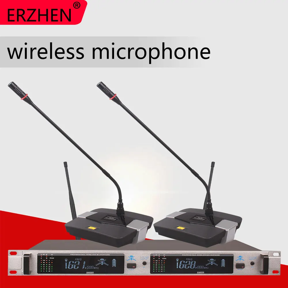 ميكروفون لاسلكي نظام 308GT ميكروفون مهني 2 قناة UHF الديناميكي المهنية 2 مؤتمر معقوفة سطح المكتب