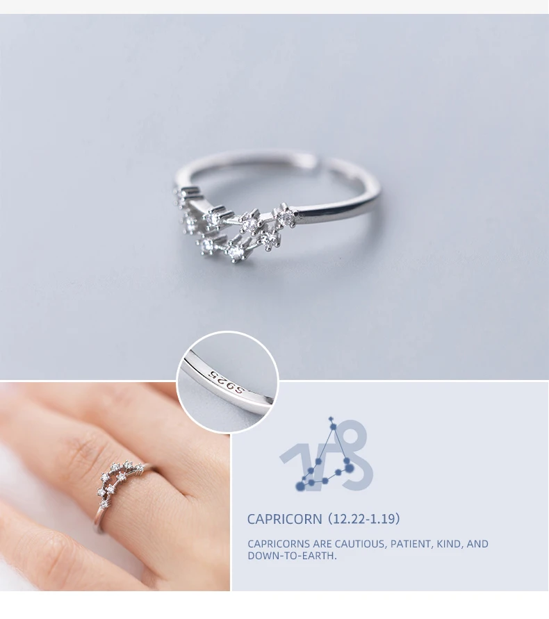 Colusiwei 12 созвездий палец кольца 925 стерлингового серебра Ослепительная звезда регулируемые кольца для женщин AAA CZ дизайн Bijoux