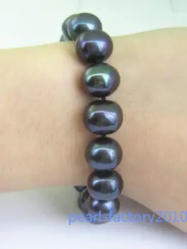 

NATURAL 10-11MM SOUTH SEA GENUINE black PEARL BRACELET 14K GOLD CLASP 42%