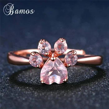 

Bamos Lovely Cat Paw Finger Ring Rose Gold Color Adjustable Zircon Rings For Women Girls Best Birthday Gift Kawaii Jewelry