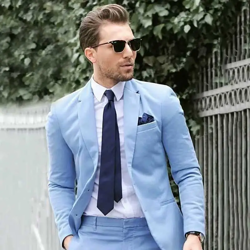 

Custom Blue Men Suits for Wedding Custom Made Costume Homme Man Blazers Prom Party Slim Fit Terno Masculino 2Piece Coat Pants
