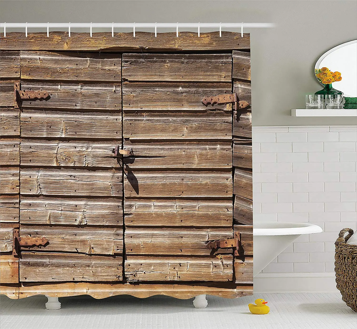 Rustic Shower Curtain Old Wooden Aged Barn Door With Padlock