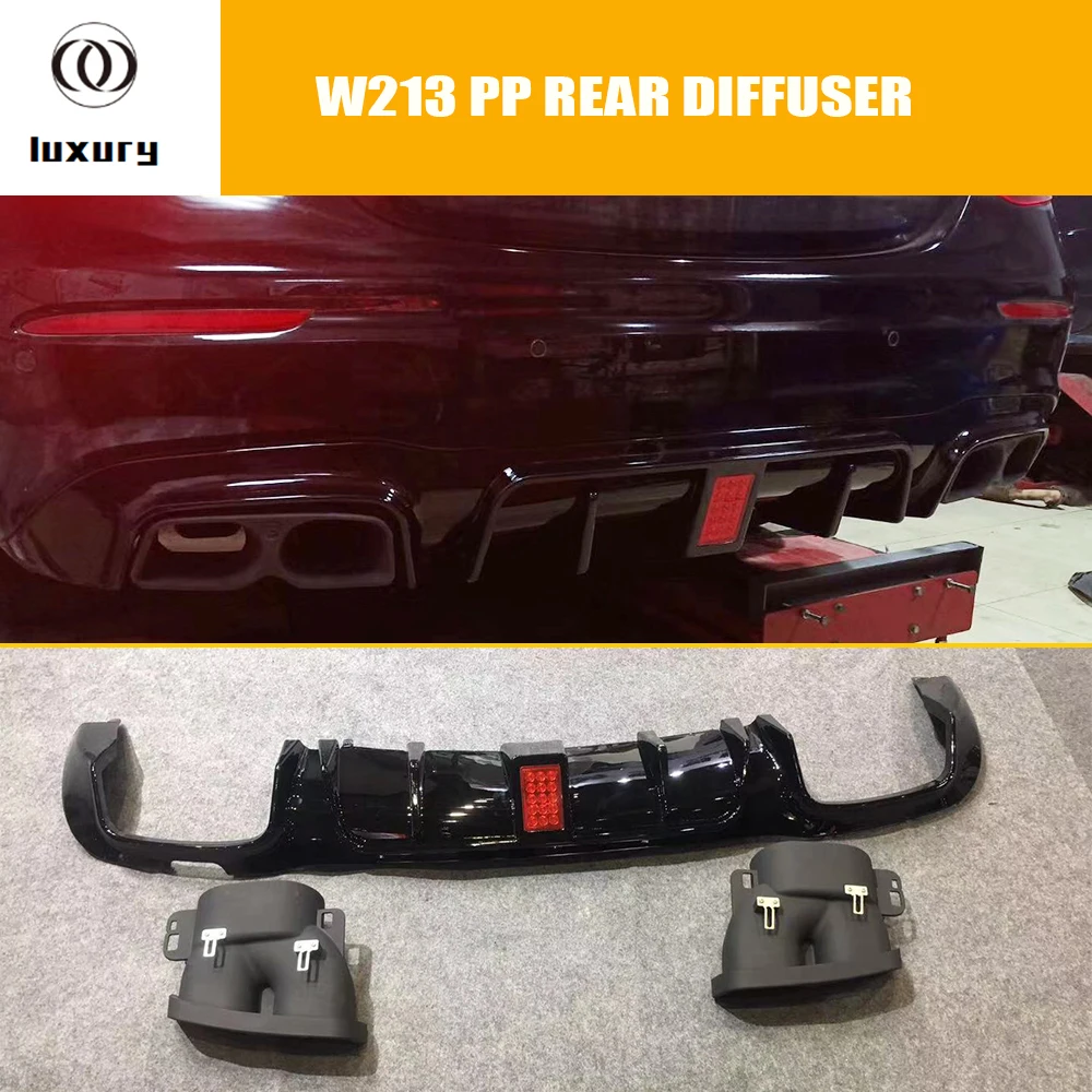 

B Style PP Rear Bumper Diffuser with Exhaust Tips for Benz W213 E200 E260 E300 E43 With AMG Package 2016 UP ( Not Fit E63 )