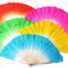 Дети танцовщица Ручной Веер вуаль имитация веер из шелка и бамбука Китайский народный танец партия поставка градиент цвета Розовый Красный Зеленый