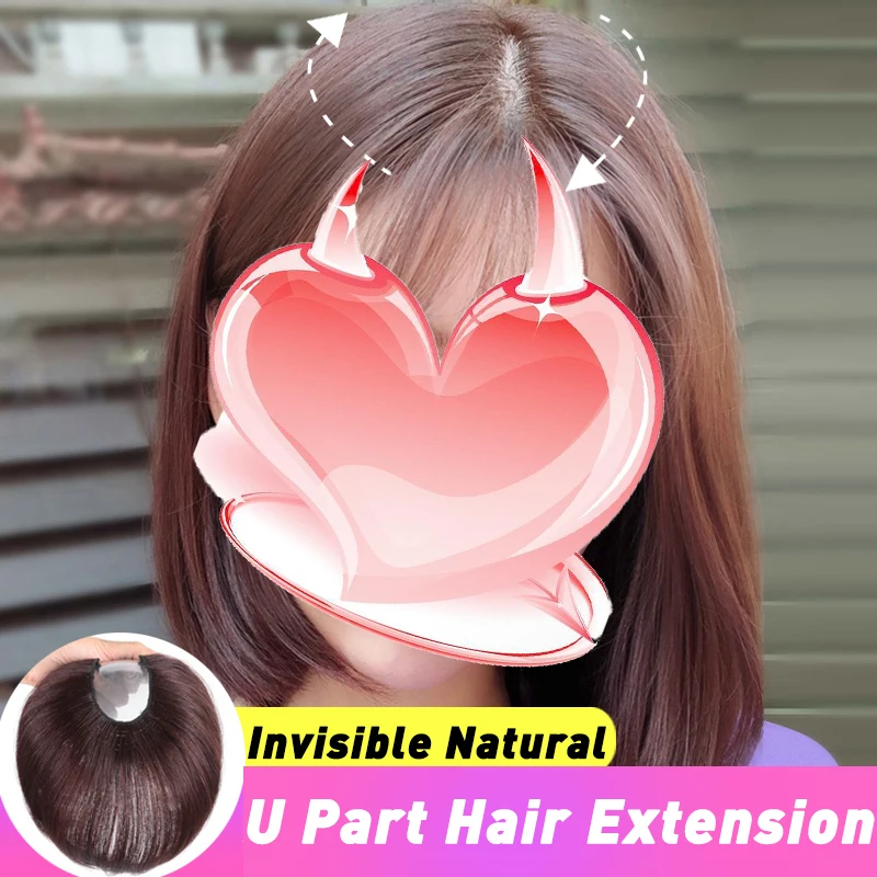  U Part Hair Extension Toupee Straight Hair Synthetic Material Hair Hand-made Natural Black Top Hair