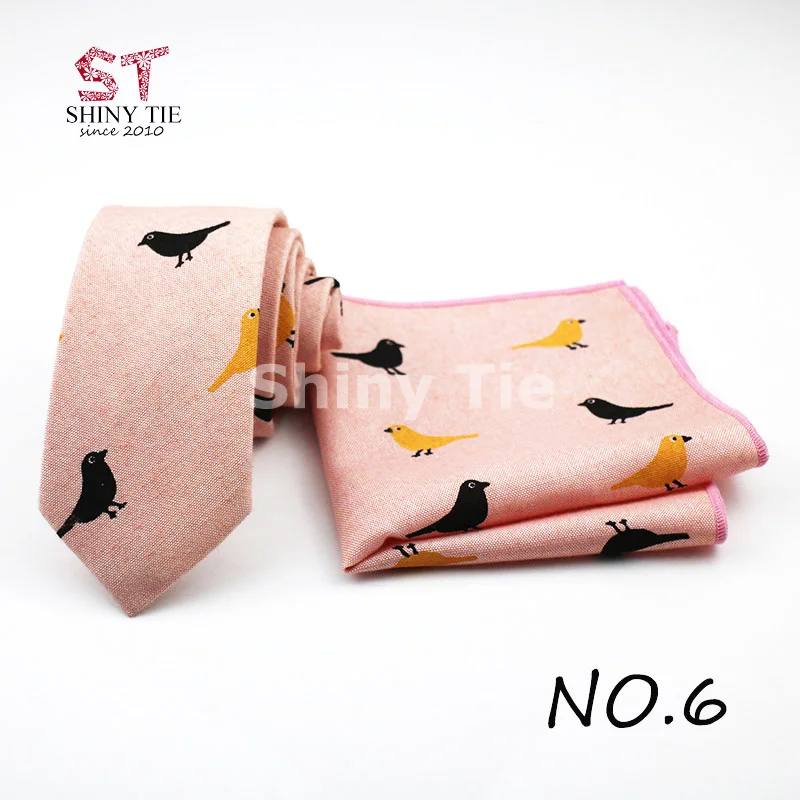 Горячая распродажа мужской тонкий хлопковый галстук набор птица Плюм галстук с рисунком мягкий карман квадратный Топ Дизайн ручной работы джентльмен подарок - Цвет: 6