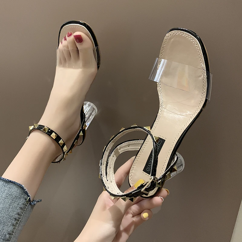 HKCP Fashion Chunky sandals women 2019 new transparent heels crystal shoes high heels retro Roman fairy shoes C150