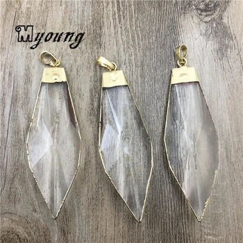 

Faceted Glass Crystal Quartz Dagger Pendant with Gold Electroplated Cap For Necklaces Jewelry Making MY1991