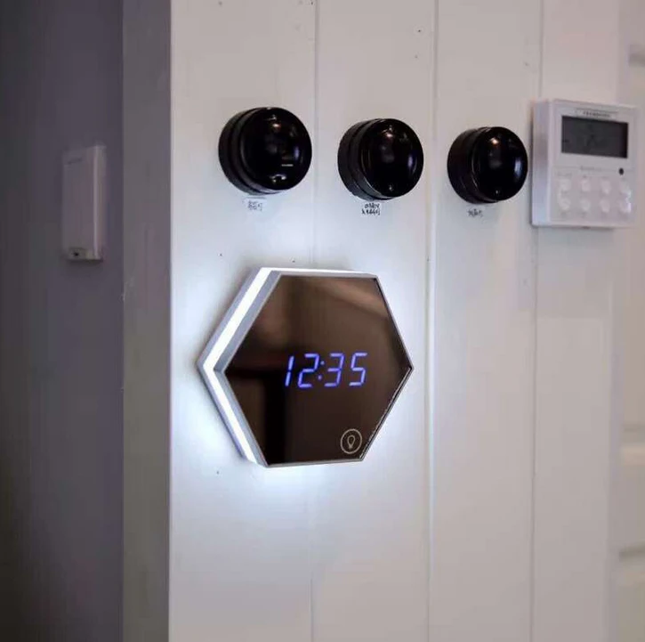 Vioslite Mirror Alarm Clock USB Charging LED Table Lamp Brightness Thermometer Function Digital Clocks with LED