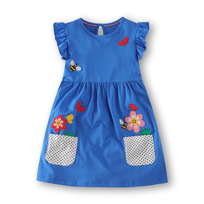 Новое поступление; Детские хлопковые платья для девочек с карманами; Детская летняя одежда; платье принцессы с аппликацией и вышивкой; Прямая поставка - Цвет: T186030
