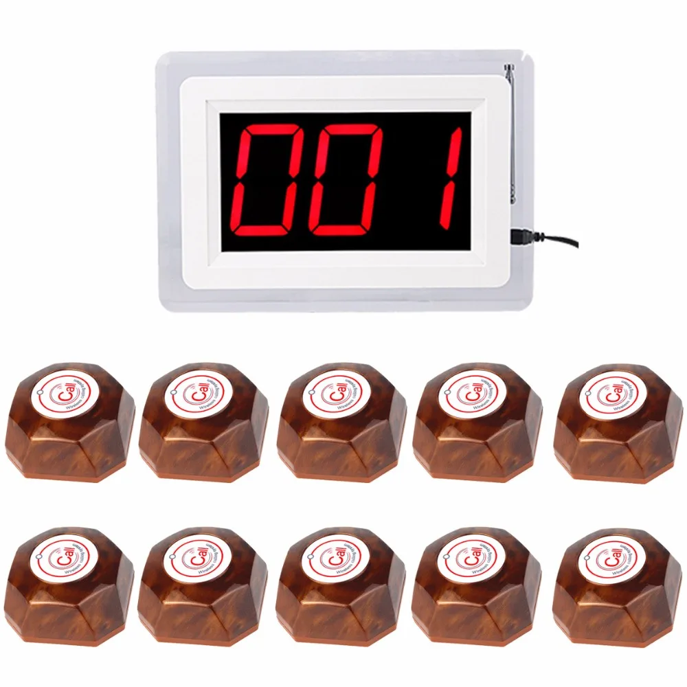 

RETEKESS Wireless Calling System Waiter Call Pagers 433MHz For Hotel Office Factory With 1 Receiver Host +10 One-key Call Button