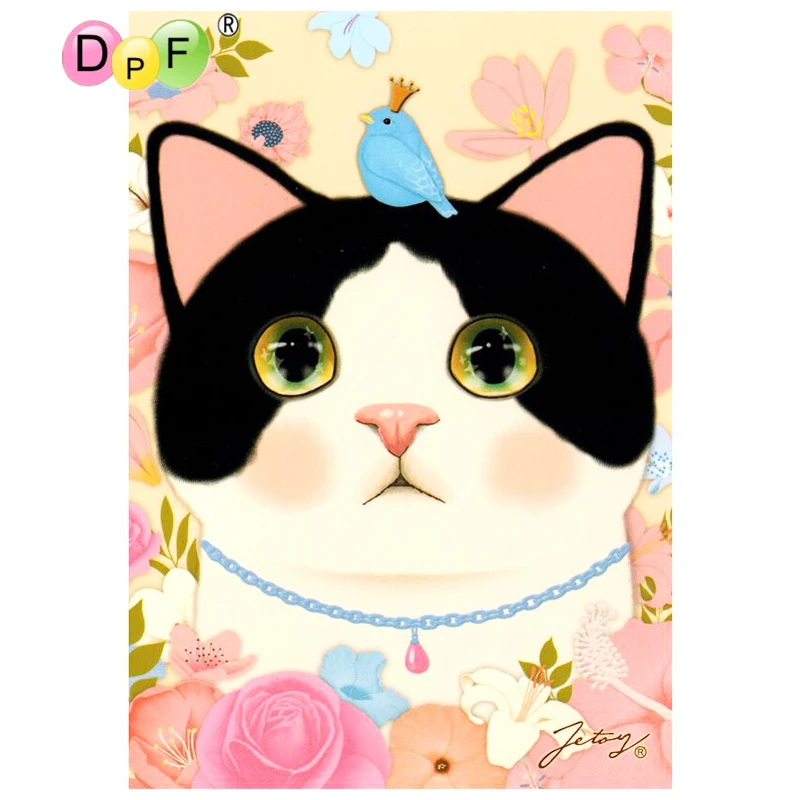 

DPF DIY Gift Diamond Embroidery crafts Black White Bird Cat 5D full Round Diamond Painting Magic Cube Cross Stitch Mosaic Decor