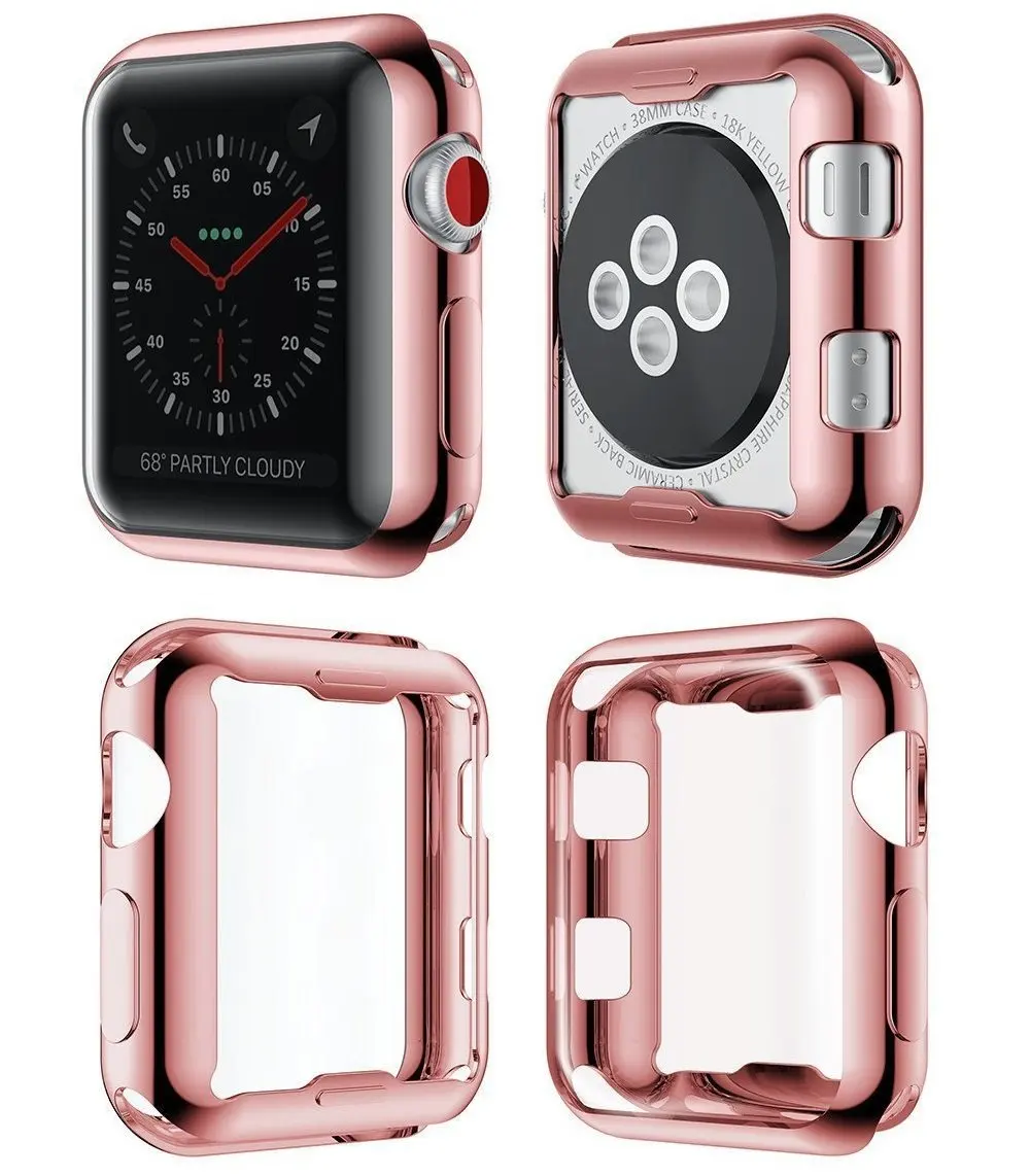 Для Apple Watch серии 2/3 чехол, 2-Pack все вокруг Защитная крышка чехол протектор экрана для iWatch 2/3-прозрачный+ розовый