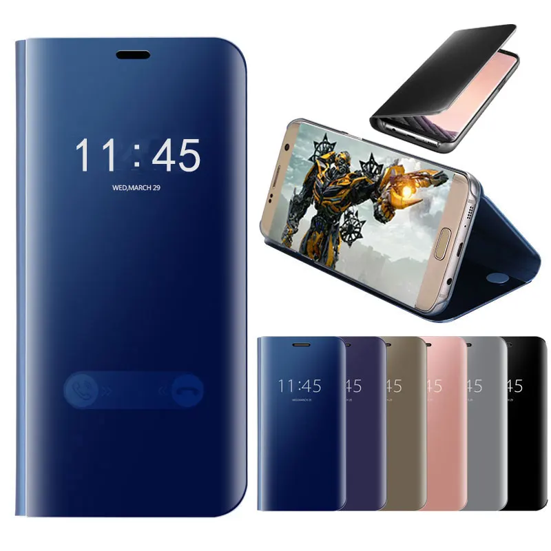 Зеркальный прозрачный флип для samsung Galaxy A7 2018 чехол A750 роскошный чехол-подставка J4