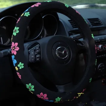 

2018 Black Steering Cover 3D Cartoon Flowers Steering Wheel Cover All Seasons Wheel Cover 38cm Car Accessory