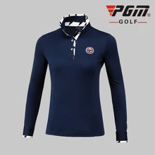 Pgm Golf Женская рубашка с длинным рукавом, женская рубашка с отложным воротником, тонкая дышащая теннисная рубашка для гольфа, рубашки для гольфа с защитой от пота, AA60457