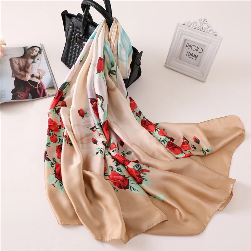 Модный летний женский шарф с принтом, высокое качество, шелковые шарфы для женщин, шаль и палантины, шаль с цветочным принтом банданы хиджаб